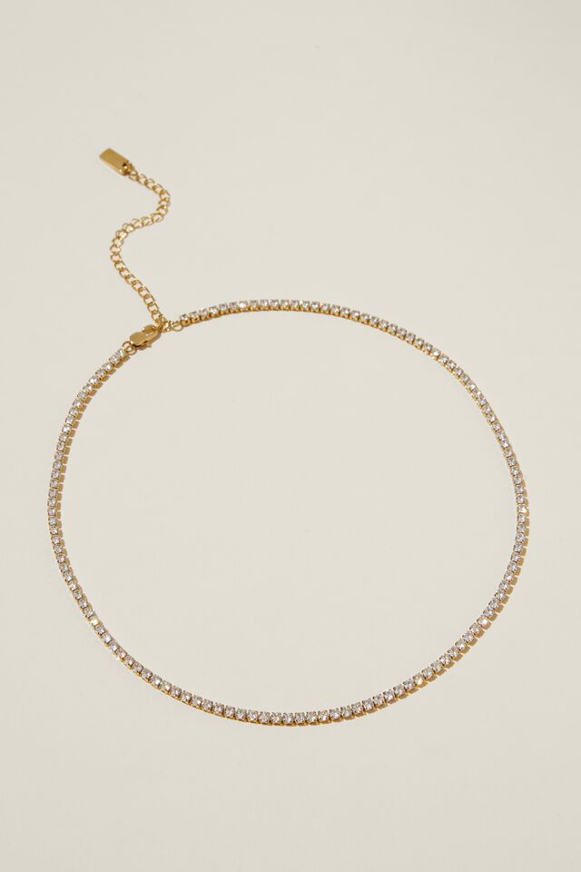 Waterproof Mid Chain Necklace, GOLD PLATED TENNIS CHAIN