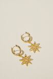 Mid Charm Earring, GOLD PLATED HAMMERED STAR - alternate image 3