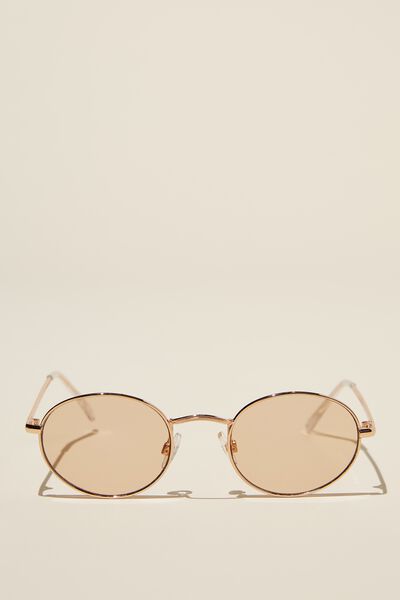 Tasha Metal Round Sunglasses, GOLD/HONEY