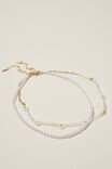 2Pk Beaded Necklace, GOLD PLATED OPEN LINK PEARL DAISY - alternate image 1