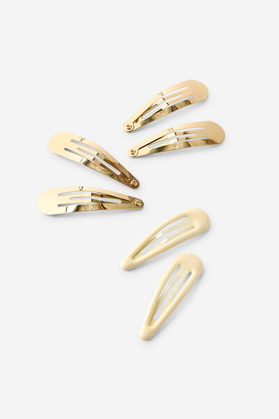 Hair Clips, ECRU/GOLD SNAP
