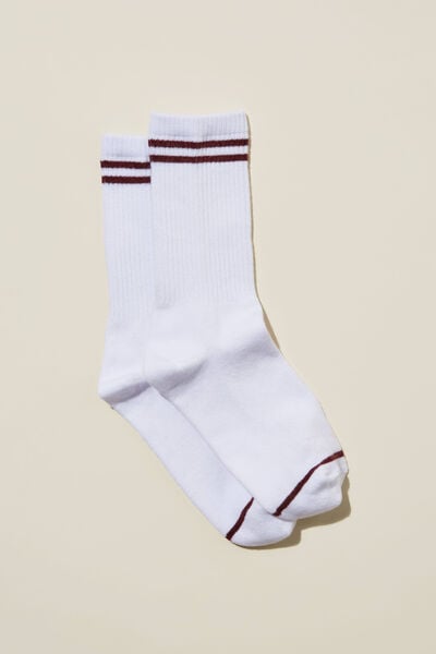 Club House Crew Sock, WHITE/ SANGRIA STRIPE