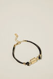 Single Bracelet, GOLD PLATED BLACK FAUX LEATHER LOCK - alternate image 1