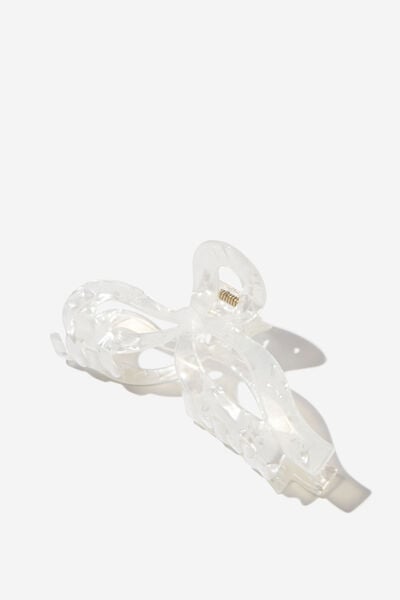 Lily Hair Claw, BRIGHT WHITE MARBLE BOW