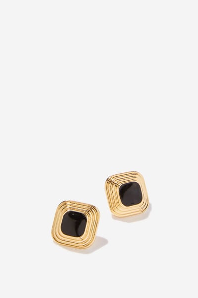 Small Charm Earring, UP GOLD & BLACK SQUARE