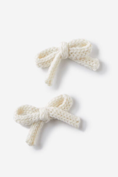 Sophia Mini Hair Bow Pack, ECRU KNITTED