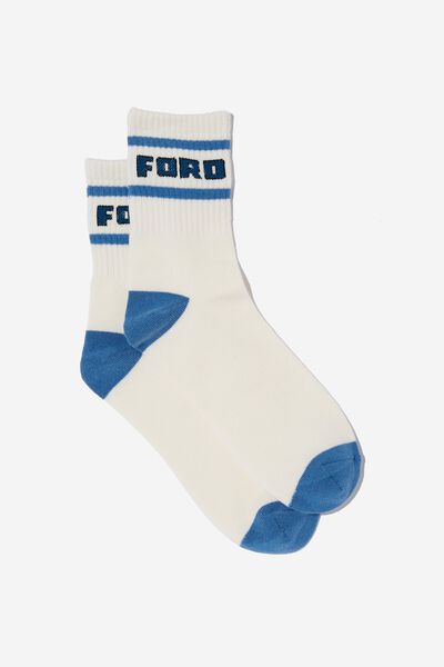 Fine Rib Sports Sock, LCN FORD LOGO/WHITE