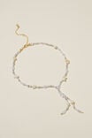 GOLD PLATED BEADED LARIAT LIGHT BLUE