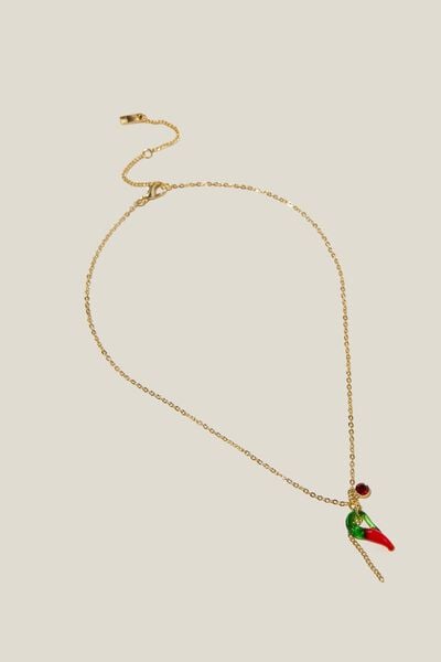 Pendant Necklace, GOLD PLATED GLASS CHILLI
