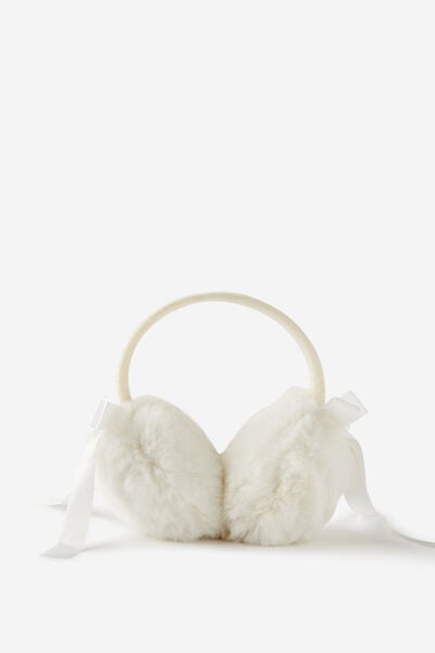 Fluffy Yarn Ear Muffs, ECRU