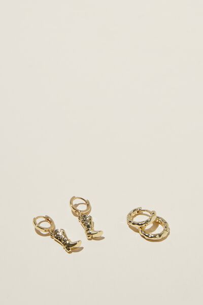 2Pk Mid Earring, GOLD PLATED COWBOY BOOT