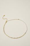 Mid Chain Necklace, GOLD PLATED OPEN LINK PEARL - alternate image 1