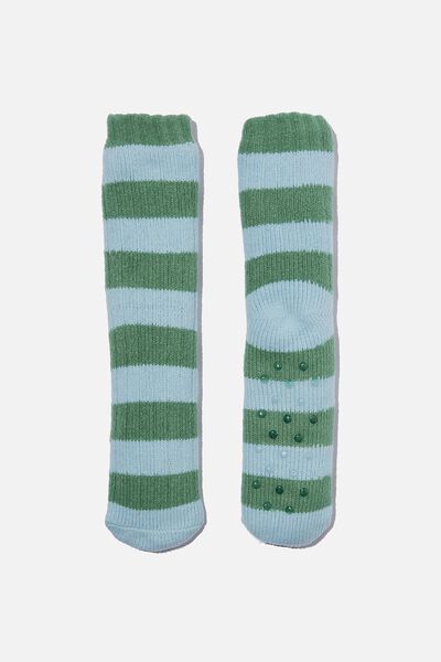 Loungin Sock, BLUE GREEN STRIPE