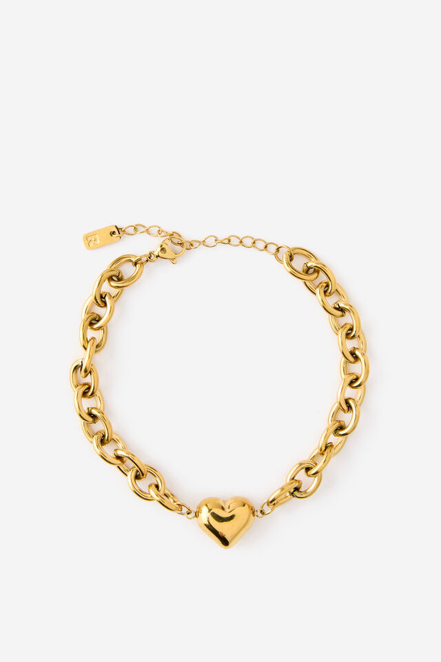 Waterproof Single Bracelet, GOLD CHUBBY HEART OVAL CHAIN