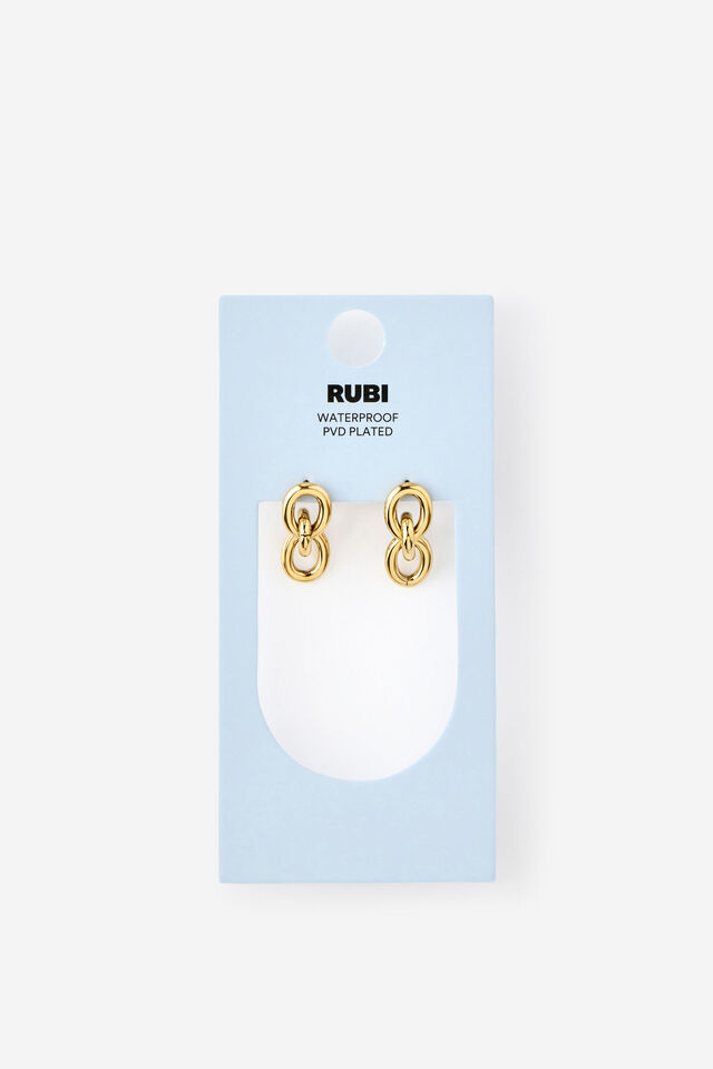 Waterproof Mid Charm Earring, GOLD CHUBBY LINKS STUD