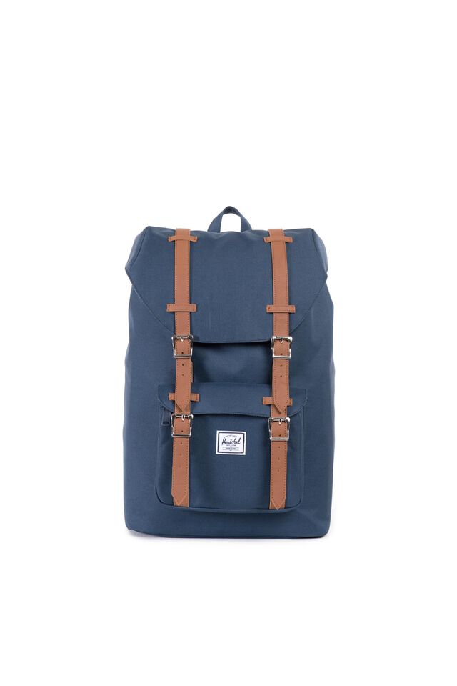 Herschel Little America Mid-Volume Backpack, NAVY/TAN SYNTHETIC LEATHER