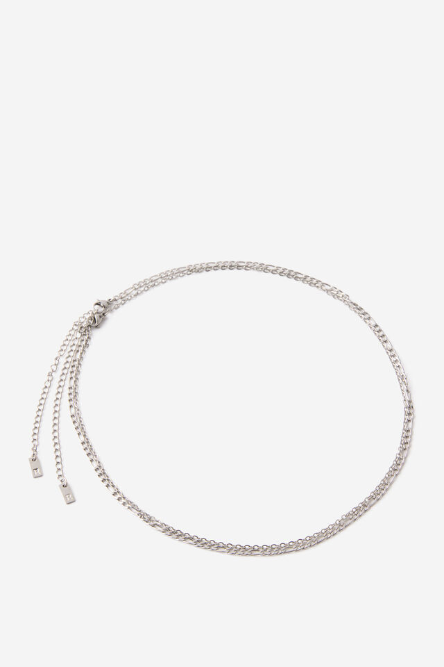Waterproof 2Pk Necklace, SILVER LINK AND FINE CHAIN