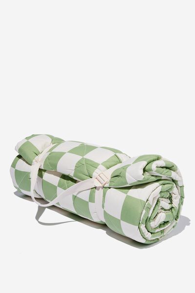 Recycled Picnic Blanket, GREEN CHECKERBOARD