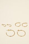 3Pk Mid Earring, GOLD PLATED HAMMERED METAL - alternate image 1
