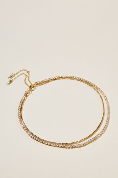 2Pk Fine Chain Necklace, GOLD PLATED TENNIS & FINE BOX CHAIN