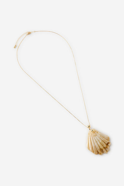 Pendant Necklace, GOLD LONG PEARLESCENT SHELL