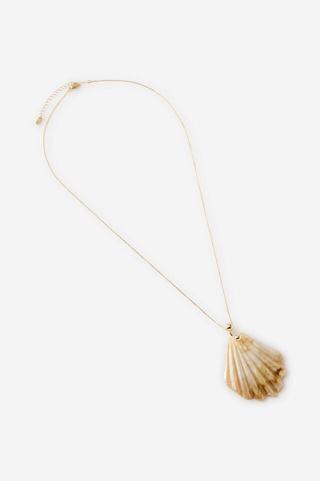 Pendant Necklace, GOLD LONG PEARLESCENT SHELL