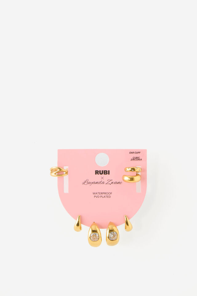 Rubi X Luyanda Zwane, WATERPROOF EARRING CUFF GOLD DIA TEAR DROP