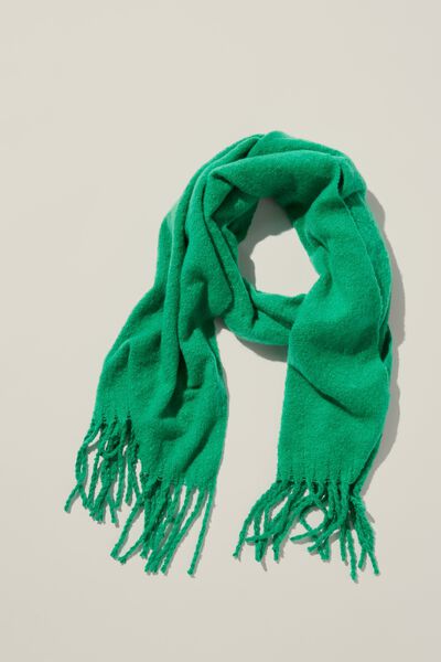 Phoebe Brushed Tassel Scarf, BUZZY GREEN