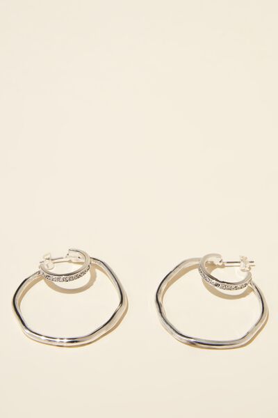 Large Hoop Earring, ANTIQUE STERLING SILVER PLATED DIA SQUIGGLE