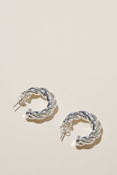 Large Hoop Earring, STERLING SILVER PLATED TWIST