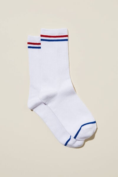 Club House Crew Sock, WHITE/ RED BLUE STRIPE