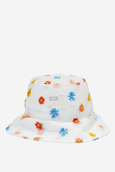 Bianca Textured Bucket Hat, FLORAL EMBROIDERED MESH