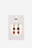 Charm Hoop Earring, GOLD BURGUNDY TIGERS EYE STONES - example image 2