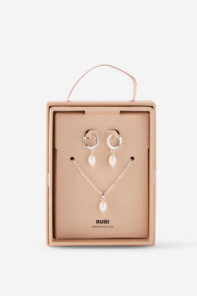 Premium Plated Gifting Pack, SILVER FRESHWATER PEARL EAR AND NECK