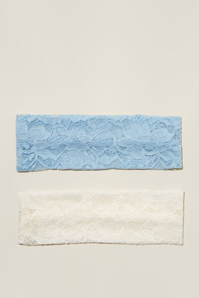 2Pk Soft Headband, WHITE & BLUE LACE