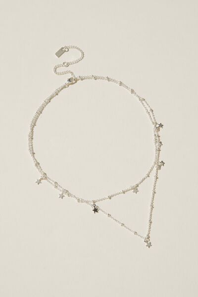 2Pk Fine Chain Necklace, STERLING SILVER PLATED STARS