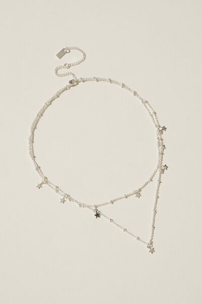 2Pk Fine Chain Necklace, STERLING SILVER PLATED STARS