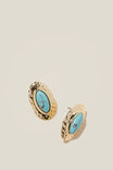 Mid Charm Earring, GOLD PLATED TURQUOISE STONE OVAL - alternate image 1