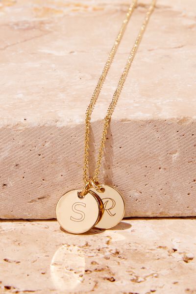 Personalised Premium Pendant Necklace Gold Plated, GOLD PLATED DOUBLE DISC
