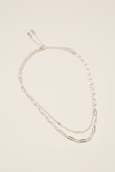 2Pk Fine Chain Necklace, STERLING SILVER PLATED DOUBLE OPEN LINK
