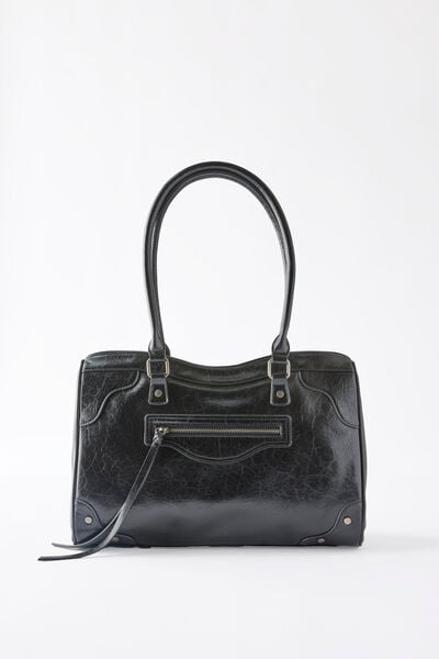 Ashley Relaxed Tote Bag, BLACK CRINKLE PU