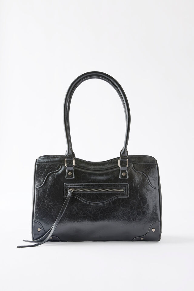 Ashley Relaxed Tote Bag, BLACK CRINKLE PU