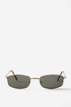 Asha Metal Slim Wrap Around Sunglasses, MATTE GOLD/GREEN - example image 1