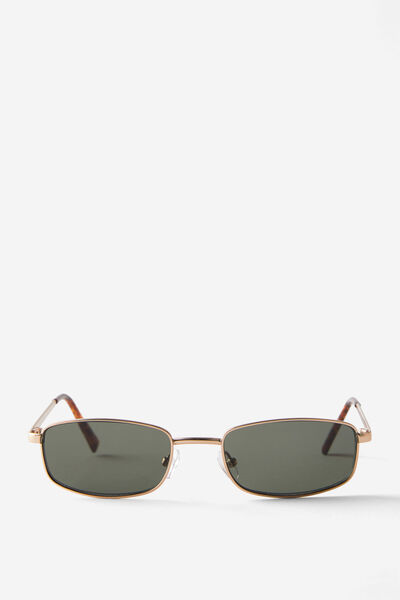 Asha Metal Slim Wrap Around Sunglasses, MATTE GOLD/GREEN