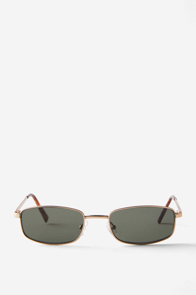 Asha Metal Slim Wrap Around Sunglasses, MATTE GOLD/GREEN