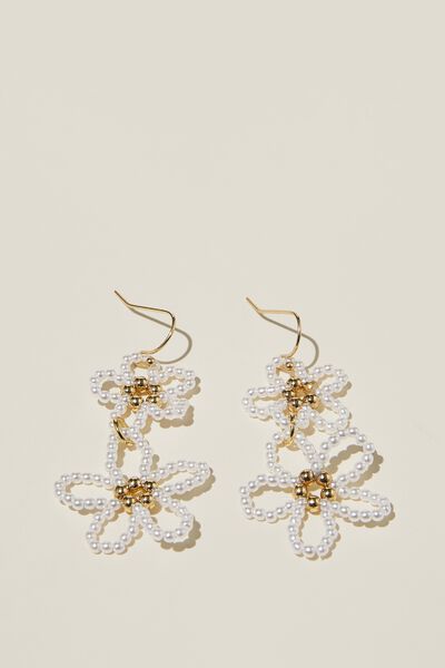 Small Charm Earring, GOLD PLATED WHITE DAISY DROP