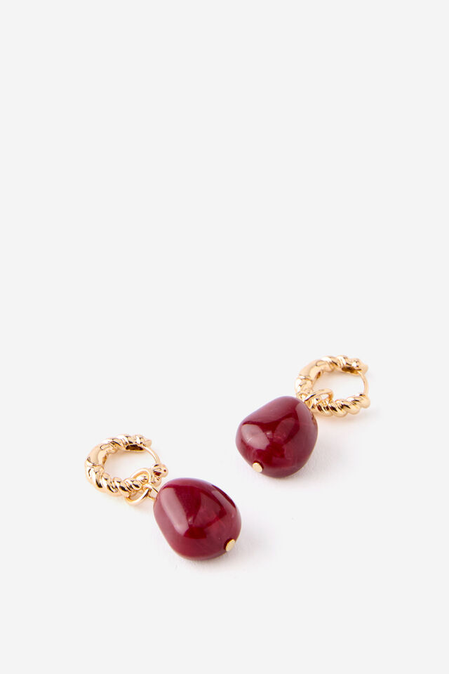 Huggie Hoop Earring, UP GOLD TWIST BURGUNDY