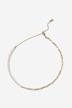 Premium Beaded Necklace Gold Plated, GOLD PLATED OPEN LINK PEARL