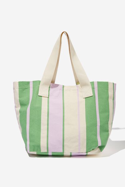 Everyday Canvas Tote, GREEN LILAC STRIPE