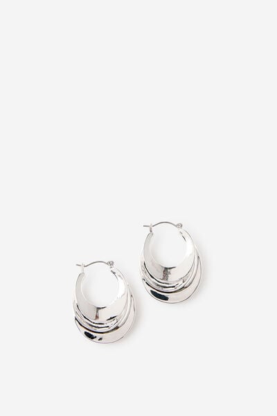 Large Hoop Earring, SILVER TRIPLE HAMMERED HOOP